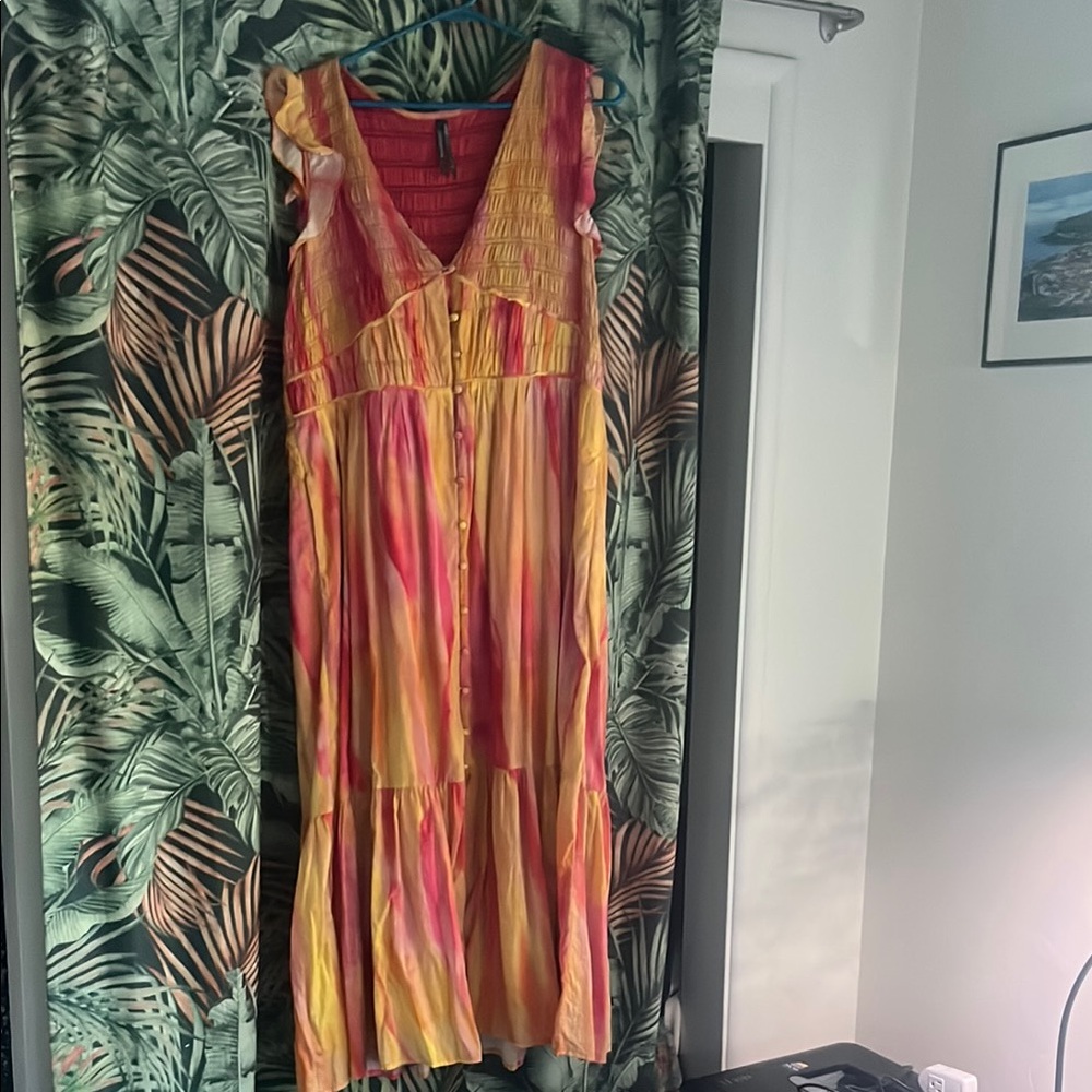 Anthropologie Orange Yellow Tiered Maxi Sundress